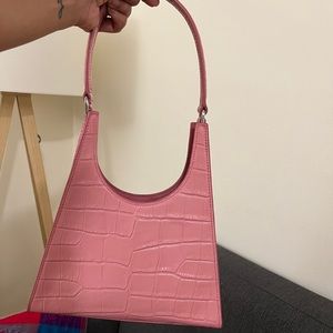 STAUD Rey Croc-Embossed Leather Shoulder Bag